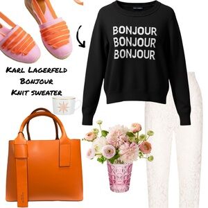 Karl Lagerfeld Bonjour Black & White Knit Sweater